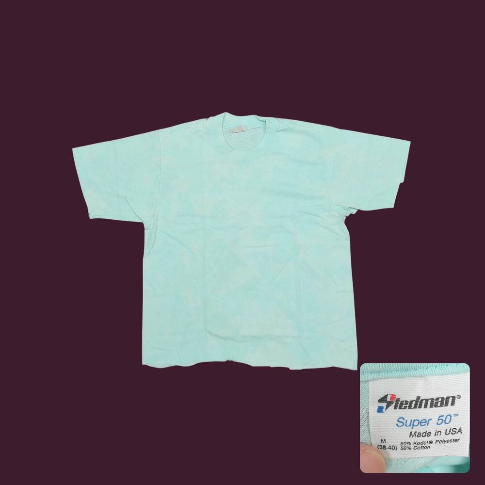 Vintage 80s Stedman Aqua Acid Wash Crop Top Single Stitch Womens M